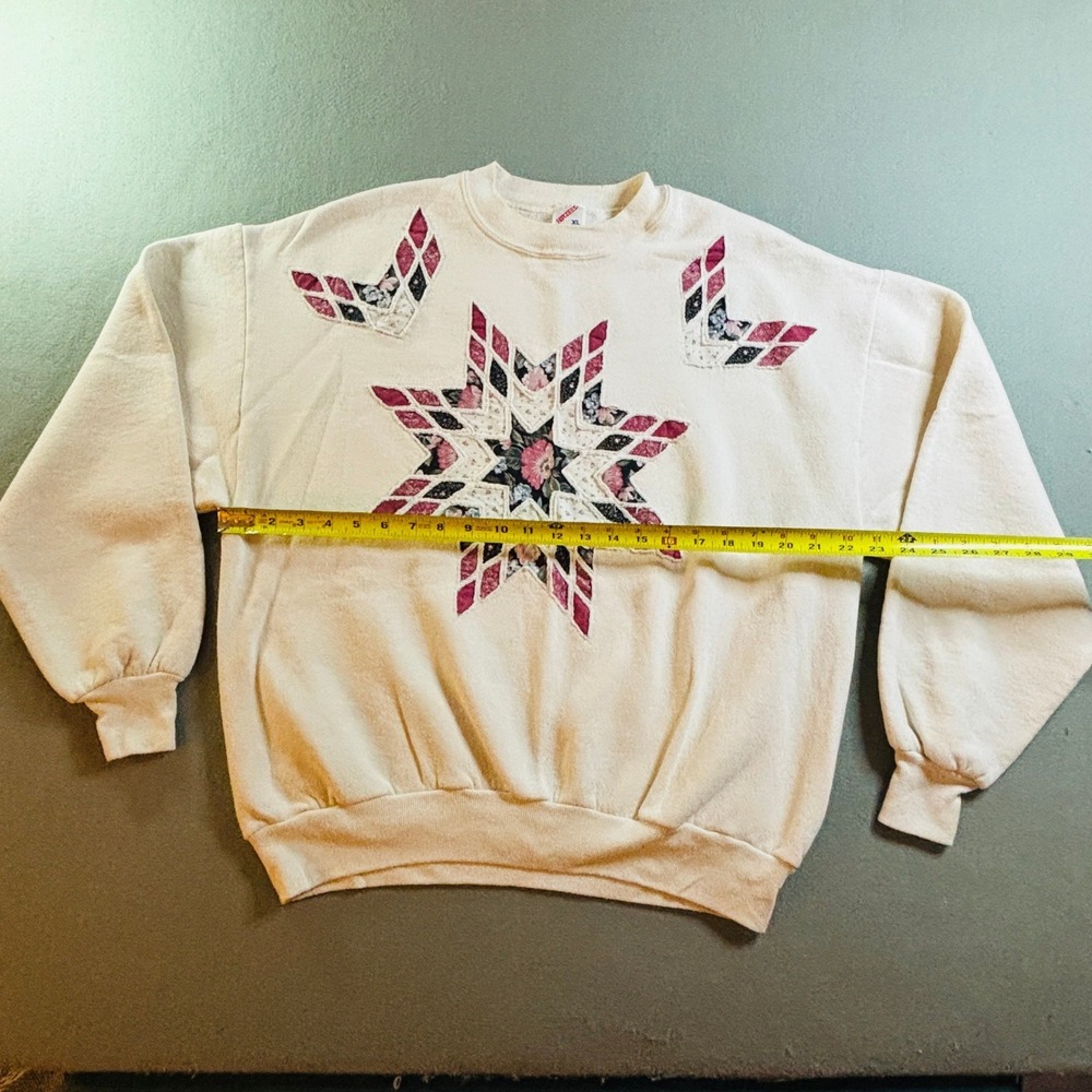 VTG Jerzees Womens XL Quilted Star Patchwork Sweatshirt Floral Grannycore Y2K - Picture 3 of 9